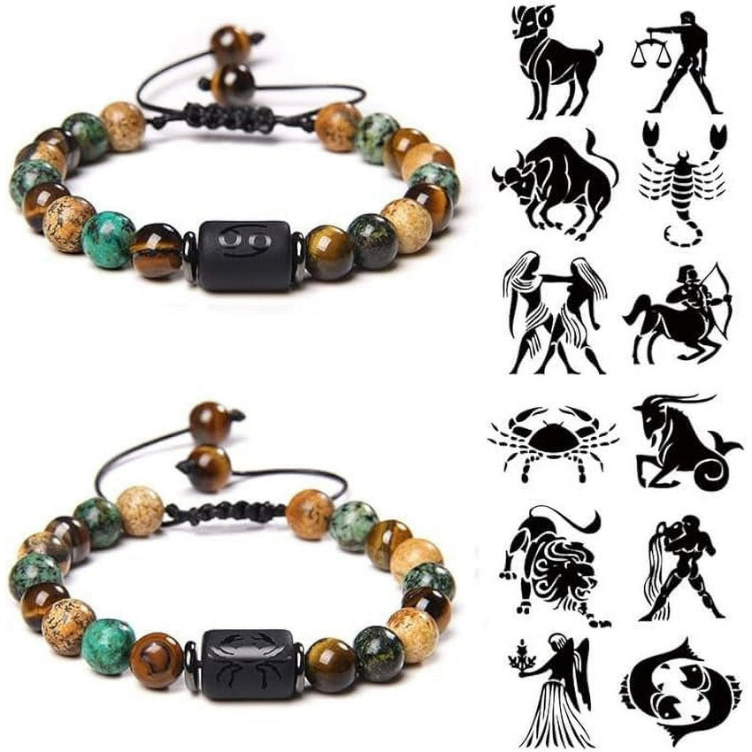 12 Zodiac Sign Constellation Braided Bracelet Virgo Leo Charm Bracelets For Women Men Tiger Eye Stone Bangles Friend Jewelry - 7DAY'S