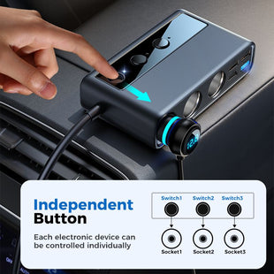 154W 9 in 1 Car Charger Adapter PD 3 Socket Cigarette Lighter Splitter Charge Independent Switches DC Cigarette Outlet - 7DAY'S