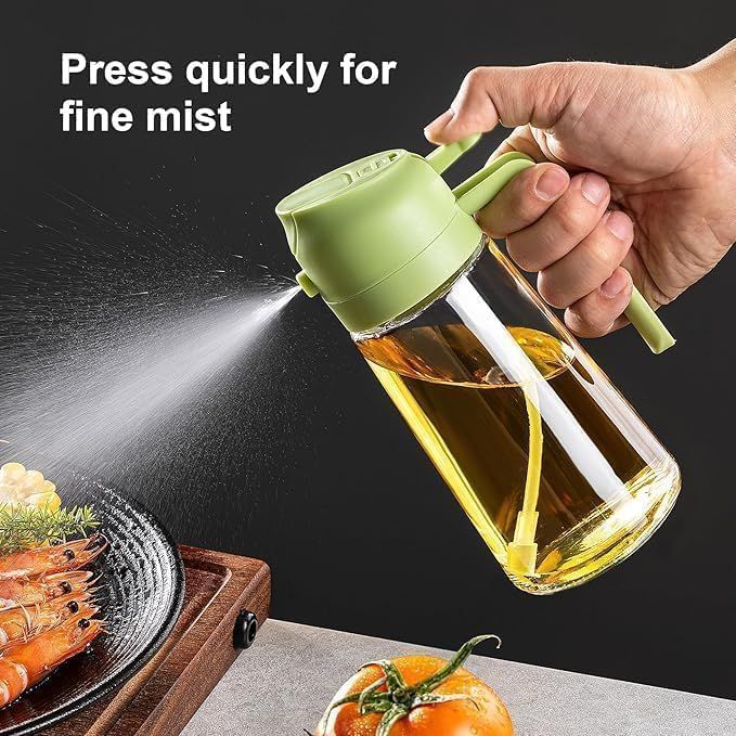 16oz Oil Dispenser Bottle for Kitchen - 2 in 1 Olive Oil Dispenser and Oil Sprayer - 470ml Olive Oil Bottle - Oil Sprayer for Cooking, Kitchen, Salad, Barbecue Black - 7DAY'S