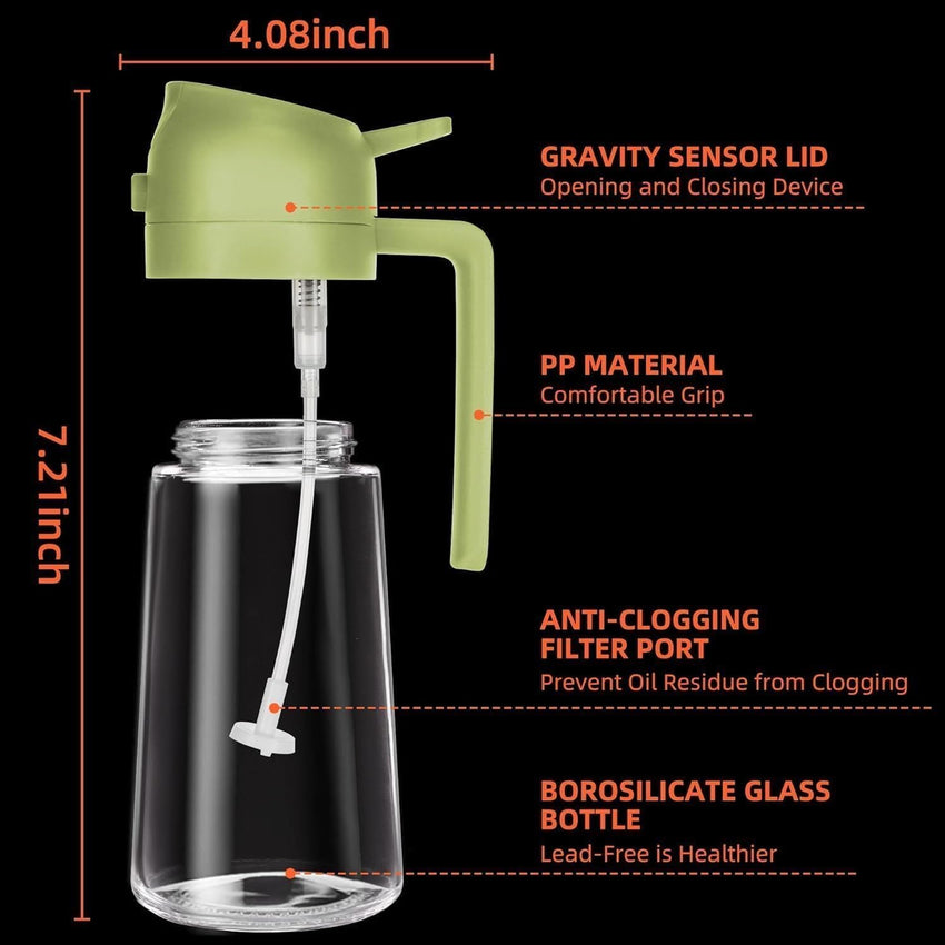 16oz Oil Dispenser Bottle for Kitchen - 2 in 1 Olive Oil Dispenser and Oil Sprayer - 470ml Olive Oil Bottle - Oil Sprayer for Cooking, Kitchen, Salad, Barbecue Black - 7DAY'S