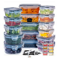 24 - Piece Set of Food Storage Containers with Gasket Seal Box Lids, 24 Containers and 24 Lids, Leak Proof Stackable, For Kitchen Fridge, Meal Prep Lunch Containers - 7DAY'S