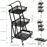 3 - layer multi - functional iron durable foldable storage rack Home multi - layer storage rack Kitchen rotating storage rack Storage rack with wheels Practical storage rack - 7DAY'S