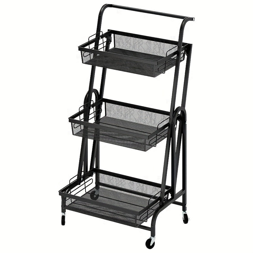 3 - layer multi - functional iron durable foldable storage rack Home multi - layer storage rack Kitchen rotating storage rack Storage rack with wheels Practical storage rack - 7DAY'S