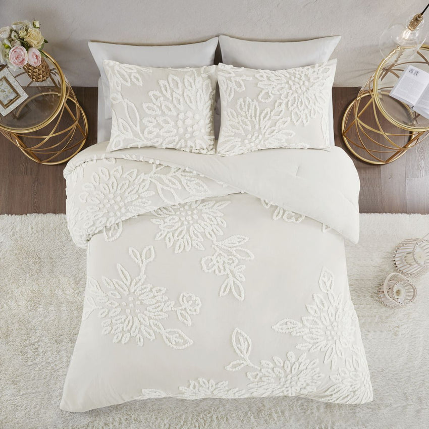 3 Piece Tufted Cotton Chenille Floral Comforter Set - 7DAY'S