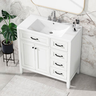 36\" Bathroom Vanity with Sink Combo, Black Bathroom Cabinet with Drawers, Solid Frame and MDF Board - 7DAY'S