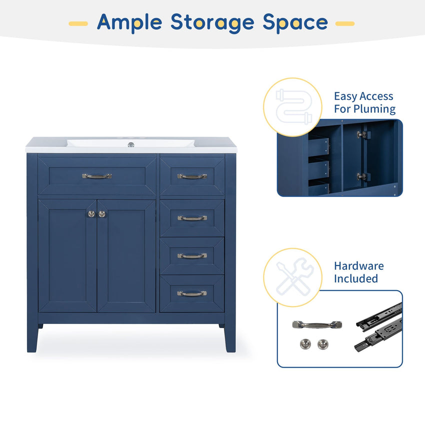 36\" Bathroom Vanity with Sink Combo, Black Bathroom Cabinet with Drawers, Solid Frame and MDF Board - 7DAY'S