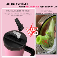 40 oz Tumbler with Handle Quenchers ProTour Detachable Flip Straw Lid Tumbler,Vacuum Insulated Tumblers with Top Leak Proof Lids and Flip Straw,Reusable Insulated Cup (A - Black White Check, 40 oz) - 7DAY'S