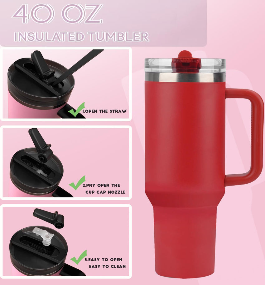 40 oz Tumbler with Handle Quenchers ProTour Detachable Flip Straw Lid Tumbler,Vacuum Insulated Tumblers with Top Leak Proof Lids and Flip Straw,Reusable Insulated Cup (A - Black White Check, 40 oz) - 7DAY'S