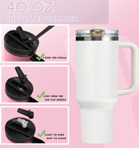 40 oz Tumbler with Handle Quenchers ProTour Detachable Flip Straw Lid Tumbler,Vacuum Insulated Tumblers with Top Leak Proof Lids and Flip Straw,Reusable Insulated Cup (A - Black White Check, 40 oz) - 7DAY'S