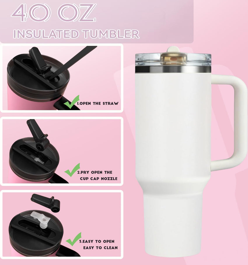 40 oz Tumbler with Handle Quenchers ProTour Detachable Flip Straw Lid Tumbler,Vacuum Insulated Tumblers with Top Leak Proof Lids and Flip Straw,Reusable Insulated Cup (A - Black White Check, 40 oz) - 7DAY'S