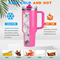 40 oz Tumbler with Handle Quenchers ProTour Detachable Flip Straw Lid Tumbler,Vacuum Insulated Tumblers with Top Leak Proof Lids and Flip Straw,Reusable Insulated Cup (A - Black White Check, 40 oz) - 7DAY'S