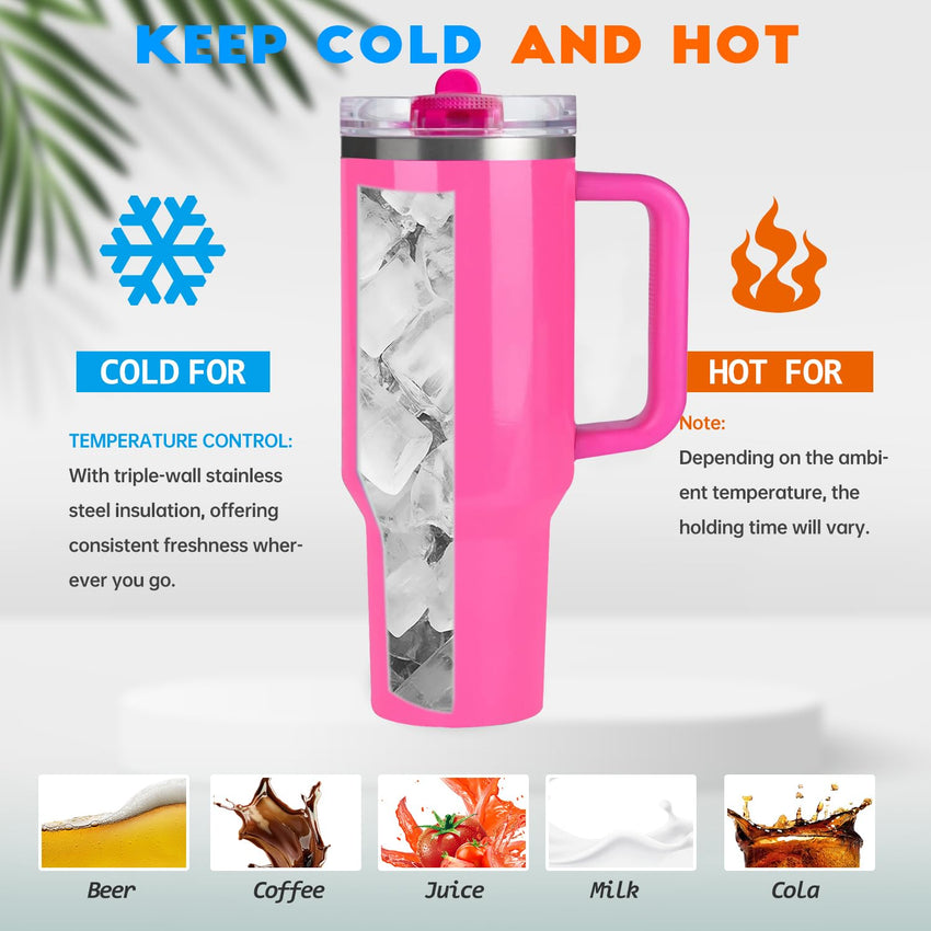 40 oz Tumbler with Handle Quenchers ProTour Detachable Flip Straw Lid Tumbler,Vacuum Insulated Tumblers with Top Leak Proof Lids and Flip Straw,Reusable Insulated Cup (A - Black White Check, 40 oz) - 7DAY'S