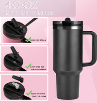40 oz Tumbler with Handle Quenchers ProTour Detachable Flip Straw Lid Tumbler,Vacuum Insulated Tumblers with Top Leak Proof Lids and Flip Straw,Reusable Insulated Cup (A - Black White Check, 40 oz) - 7DAY'S