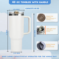 40 oz Tumbler with Handle Quenchers ProTour Detachable Flip Straw Lid Tumbler,Vacuum Insulated Tumblers with Top Leak Proof Lids and Flip Straw,Reusable Insulated Cup (A - Black White Check, 40 oz) - 7DAY'S