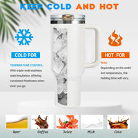 40 oz Tumbler with Handle Quenchers ProTour Detachable Flip Straw Lid Tumbler,Vacuum Insulated Tumblers with Top Leak Proof Lids and Flip Straw,Reusable Insulated Cup (A - Black White Check, 40 oz) - 7DAY'S