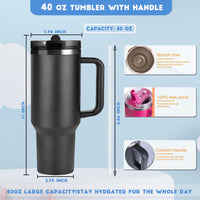 40 oz Tumbler with Handle Quenchers ProTour Detachable Flip Straw Lid Tumbler,Vacuum Insulated Tumblers with Top Leak Proof Lids and Flip Straw,Reusable Insulated Cup (A - Black White Check, 40 oz) - 7DAY'S