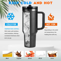 40 oz Tumbler with Handle Quenchers ProTour Detachable Flip Straw Lid Tumbler,Vacuum Insulated Tumblers with Top Leak Proof Lids and Flip Straw,Reusable Insulated Cup (A - Black White Check, 40 oz) - 7DAY'S