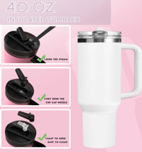 40 oz Tumbler with Handle Quenchers ProTour Detachable Flip Straw Lid Tumbler,Vacuum Insulated Tumblers with Top Leak Proof Lids and Flip Straw,Reusable Insulated Cup (A - Black White Check, 40 oz) - 7DAY'S