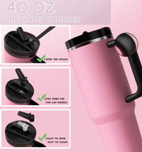 40 oz Tumbler with Handle Quenchers ProTour Detachable Flip Straw Lid Tumbler,Vacuum Insulated Tumblers with Top Leak Proof Lids and Flip Straw,Reusable Insulated Cup (A - Black White Check, 40 oz) - 7DAY'S