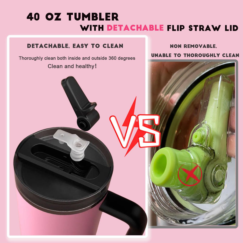 40 oz Tumbler with Handle Quenchers ProTour Detachable Flip Straw Lid Tumbler,Vacuum Insulated Tumblers with Top Leak Proof Lids and Flip Straw,Reusable Insulated Cup (A - Black White Check, 40 oz) - 7DAY'S