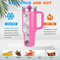 40 oz Tumbler with Handle Quenchers ProTour Detachable Flip Straw Lid Tumbler,Vacuum Insulated Tumblers with Top Leak Proof Lids and Flip Straw,Reusable Insulated Cup (A - Black White Check, 40 oz) - 7DAY'S