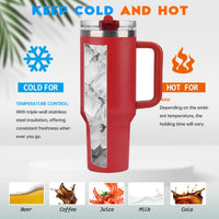 40 oz Tumbler with Handle Quenchers ProTour Detachable Flip Straw Lid Tumbler,Vacuum Insulated Tumblers with Top Leak Proof Lids and Flip Straw,Reusable Insulated Cup (A - Black White Check, 40 oz) - 7DAY'S
