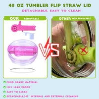 40 oz Tumbler with Handle Quenchers ProTour Detachable Flip Straw Lid Tumbler,Vacuum Insulated Tumblers with Top Leak Proof Lids and Flip Straw,Reusable Insulated Cup (A - Black White Check, 40 oz) - 7DAY'S