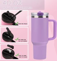 40 oz Tumbler with Handle Quenchers ProTour Detachable Flip Straw Lid Tumbler,Vacuum Insulated Tumblers with Top Leak Proof Lids and Flip Straw,Reusable Insulated Cup (A - Black White Check, 40 oz) - 7DAY'S