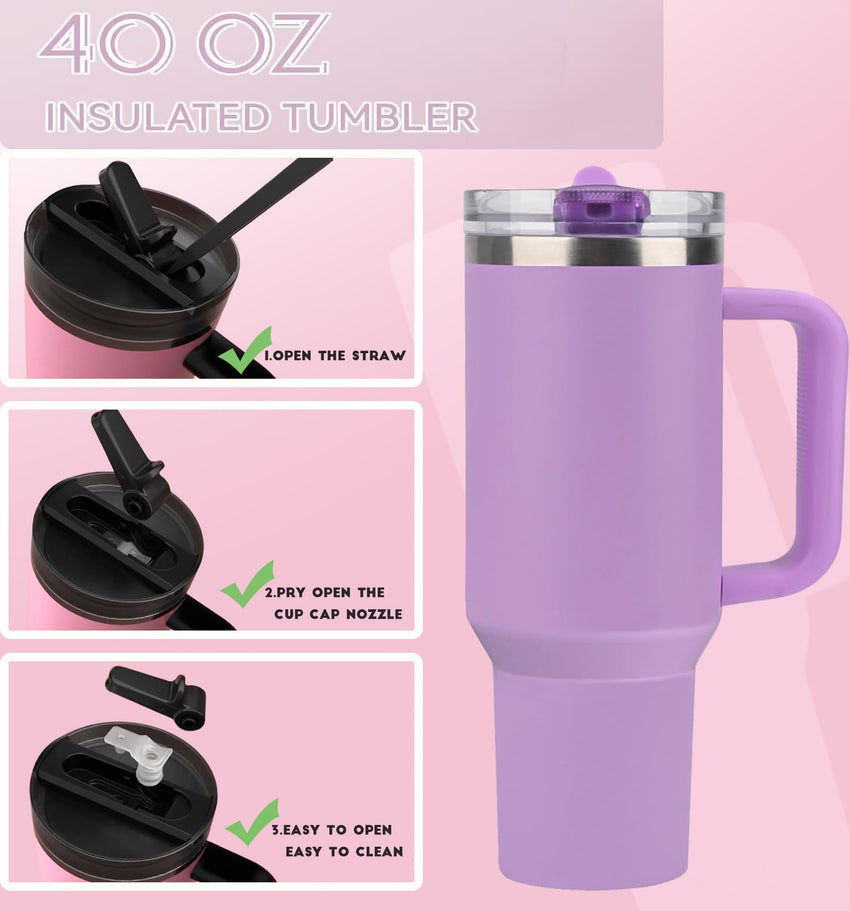 40 oz Tumbler with Handle Quenchers ProTour Detachable Flip Straw Lid Tumbler,Vacuum Insulated Tumblers with Top Leak Proof Lids and Flip Straw,Reusable Insulated Cup (A - Black White Check, 40 oz) - 7DAY'S