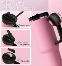 40 oz Tumbler with Handle Quenchers ProTour Detachable Flip Straw Lid Tumbler,Vacuum Insulated Tumblers with Top Leak Proof Lids and Flip Straw,Reusable Insulated Cup (A - Black White Check, 40 oz) - 7DAY'S