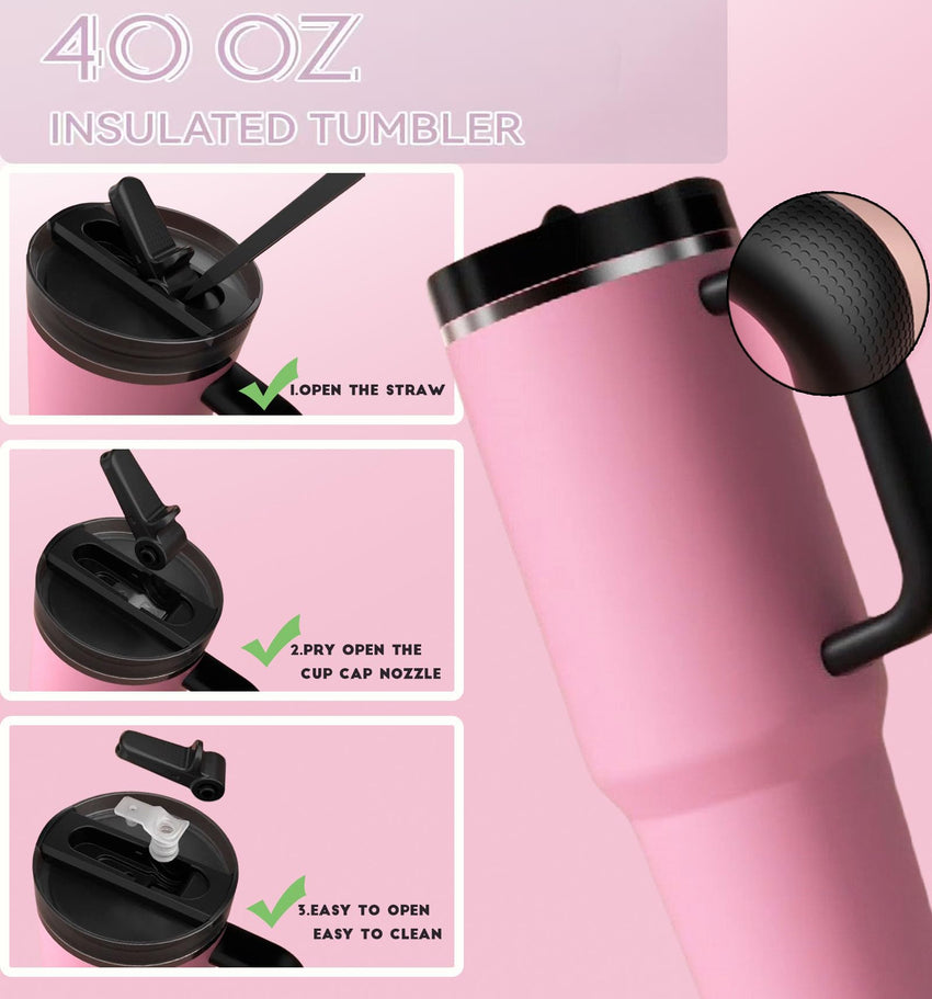 40 oz Tumbler with Handle Quenchers ProTour Detachable Flip Straw Lid Tumbler,Vacuum Insulated Tumblers with Top Leak Proof Lids and Flip Straw,Reusable Insulated Cup (A - Black White Check, 40 oz) - 7DAY'S