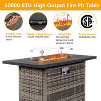 43 - Inch Fire Table, 50000 BTU Gas Firepit with Volcanic Stone Black - 7DAY'S