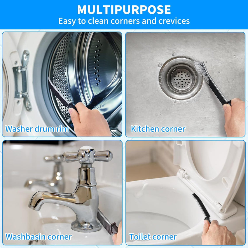 4TH Multi - Purpose Hard Bristle Crevice Cleaning Brush - Deep Reach Gap Cleaning Tool for Household Use - Versatile, Durable, Thin Brush to Clean Tight Spaces - 4 Pcs, Black - 7DAY'S