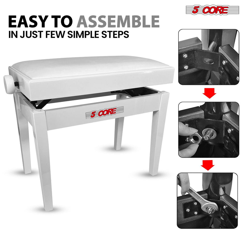 5 Core Adjustable Piano Bench Thick 3.25" Solid Wood Keyboard Stool Heavy Duty Musician Chair - 7DAY'S
