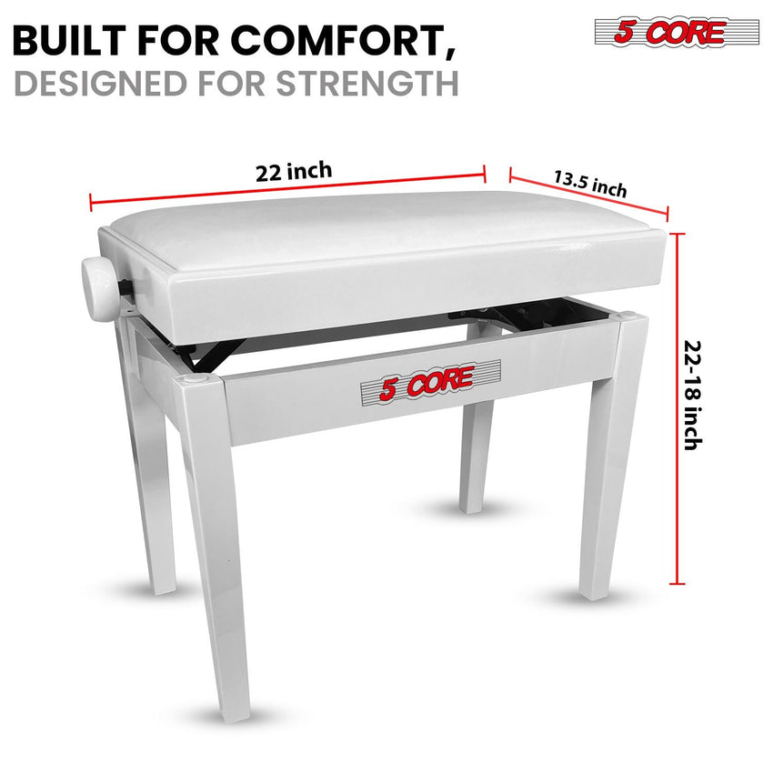 5 Core Adjustable Piano Bench Thick 3.25" Solid Wood Keyboard Stool Heavy Duty Musician Chair - 7DAY'S