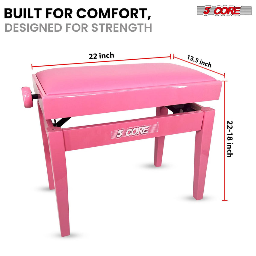 5 Core Adjustable Piano Bench Thick 3.25" Solid Wood Keyboard Stool Heavy Duty Musician Chair - 7DAY'S