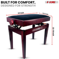 5 Core Adjustable Piano Bench Thick 3.25" Solid Wood Keyboard Stool Heavy Duty Musician Chair - 7DAY'S