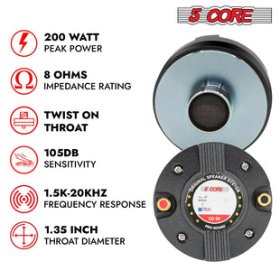 5 Core Compression Driver Titanium Voice Coil 200W Peak Audio Horn Speaker Tweeter System Super Loud - 7DAY'S