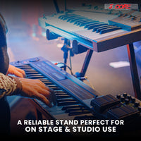5 CORE Keyboard Stand 2 Tier Z Style Adjustable Electric Piano Riser Foldable & Heavy Duty Lift Holder With Secure Strap Mount For 54 88 Key Instruments - KS Z1 BLK HD + 2T - 7DAY'S