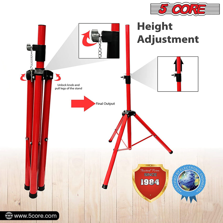 5 Core Speaker Stand Tripod Floor Tall Adjustable Up to 72 Inch DJ Studio Monitor Stands Pole Mount - SS ECO 1PK WOB - 7DAY'S