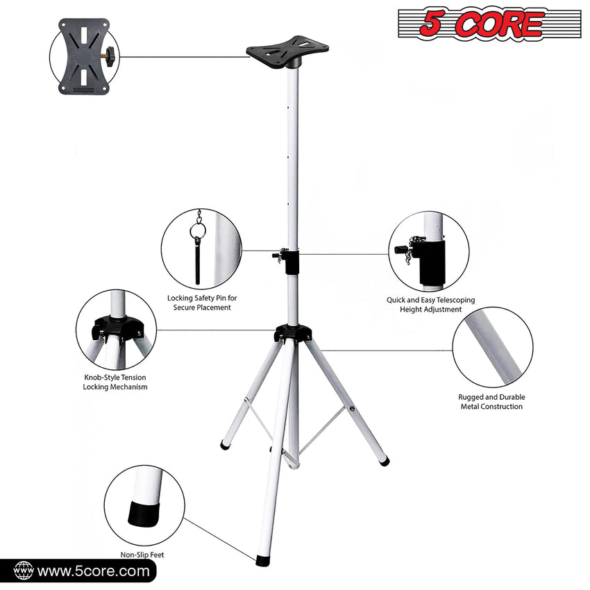 5 Core Speaker Stand Tripod Floor Tall Adjustable Up to 72 Inch DJ Studio Monitor Stands Pole Mount - SS ECO 1PK WOB - 7DAY'S