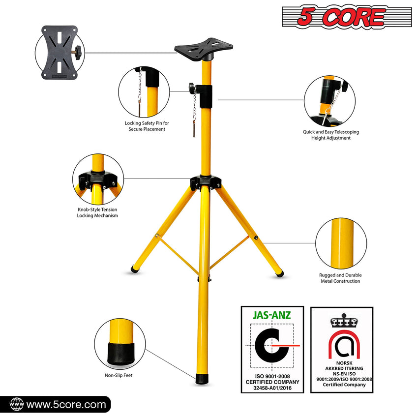 5 Core Speaker Stand Tripod Floor Tall Adjustable Up to 72 Inch DJ Studio Monitor Stands Pole Mount - SS ECO 1PK WOB - 7DAY'S