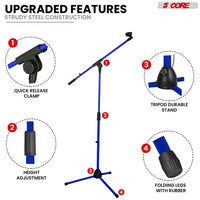 5 Core Tripod Mic Stand Floor 4Pcs Adjustable 18 to 72 Inches Sturdy Boom Arm Holder Microphone Stands Pedestal Para Microfono for Singing - 7DAY'S
