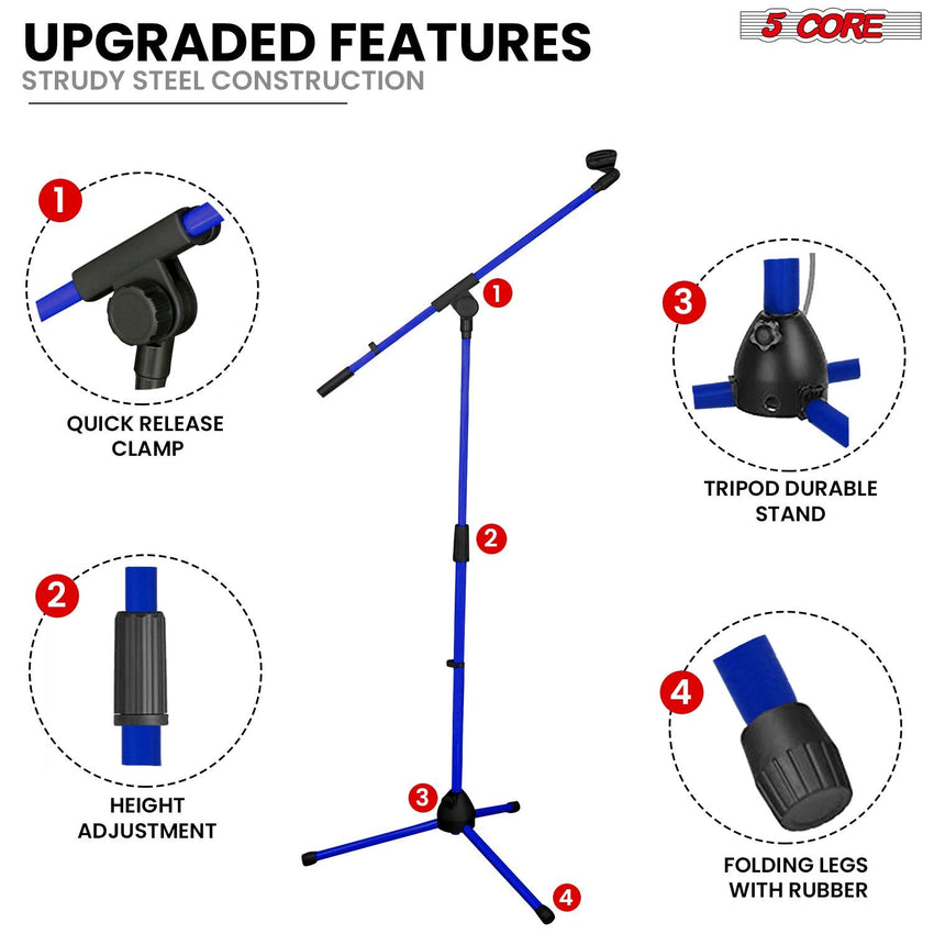 5 Core Tripod Mic Stand Floor 4Pcs Adjustable 18 to 72 Inches Sturdy Boom Arm Holder Microphone Stands Pedestal Para Microfono for Singing - 7DAY'S
