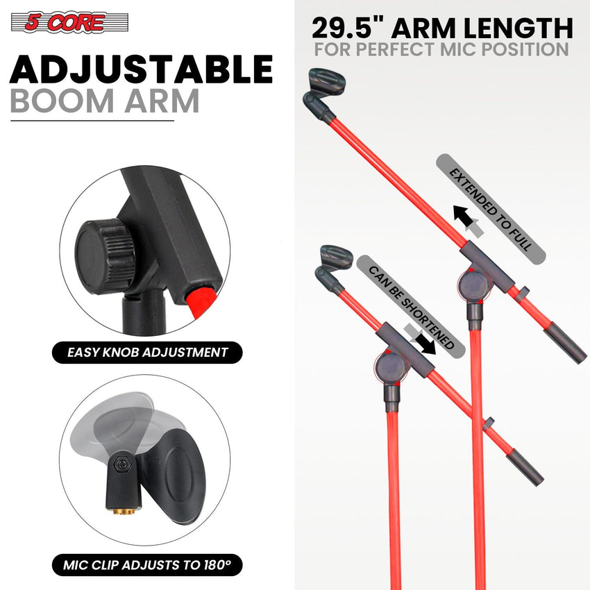 5 Core Tripod Mic Stand Floor 4Pcs Adjustable 18 to 72 Inches Sturdy Boom Arm Holder Microphone Stands Pedestal Para Microfono for Singing - 7DAY'S
