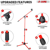 5 Core Tripod Mic Stand Floor 4Pcs Adjustable 18 to 72 Inches Sturdy Boom Arm Holder Microphone Stands Pedestal Para Microfono for Singing - 7DAY'S