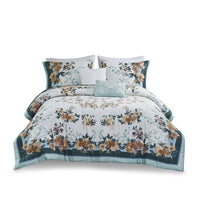 5 Piece Cotton Floral Comforter Set with Throw Pillows - 7DAY'S