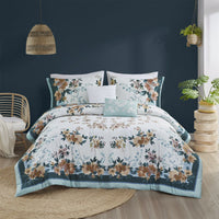 5 Piece Cotton Floral Comforter Set with Throw Pillows - 7DAY'S