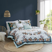 5 Piece Cotton Floral Comforter Set with Throw Pillows - 7DAY'S