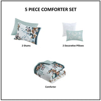 5 Piece Cotton Floral Comforter Set with Throw Pillows - 7DAY'S